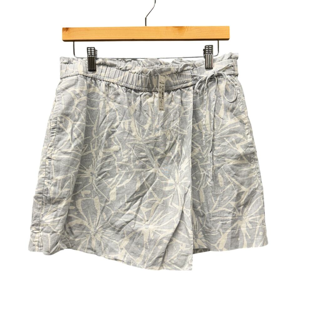 Madewell Skort Womens Medium Linen Blend Floral Tie Waist Blue White Coastal NEW